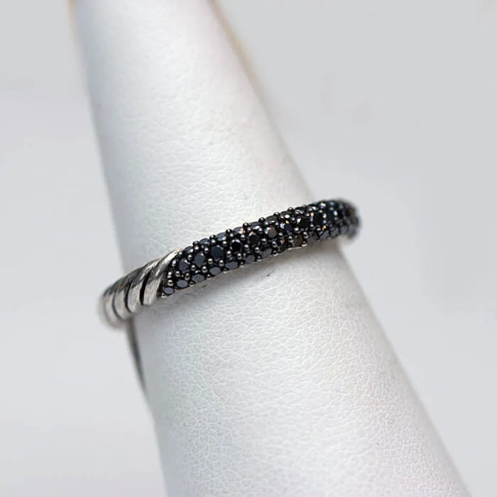 David Yurman Black Diamond Silver Ring 3.5MM, Total Carat Weight 0.416, SIZE 8